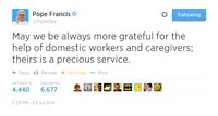 Pope Francis tweeted about domestic workers
