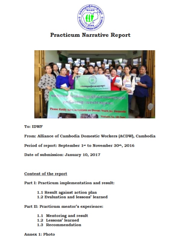 Domestic workers practicum in Asia